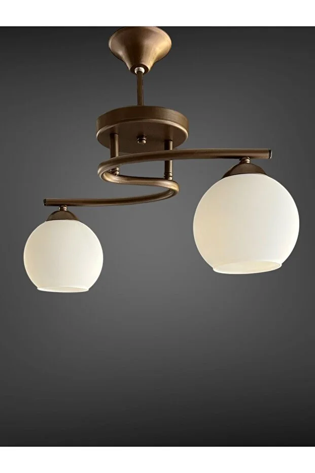 Aydınlatma Kahve Rengi Poyraz beyaz Camlı Salon Oda 2 li Avize